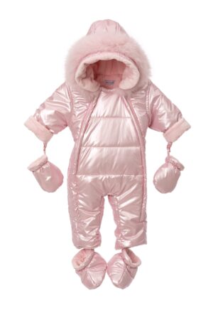 KOMBINEZON OCIEPLANY Z ORTALIONU + NATURALNE FUTERKO (różowy)
